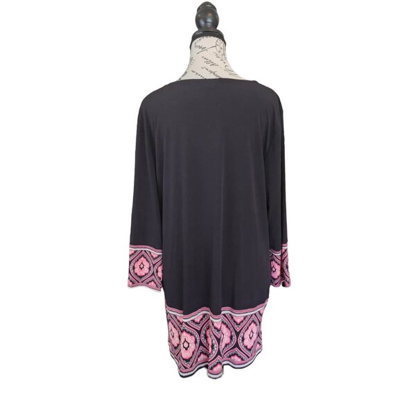 JM Collection Boho Tunic Women's Size L Black Top Sleeve 3/4 Blouse - Picture 4 of 11